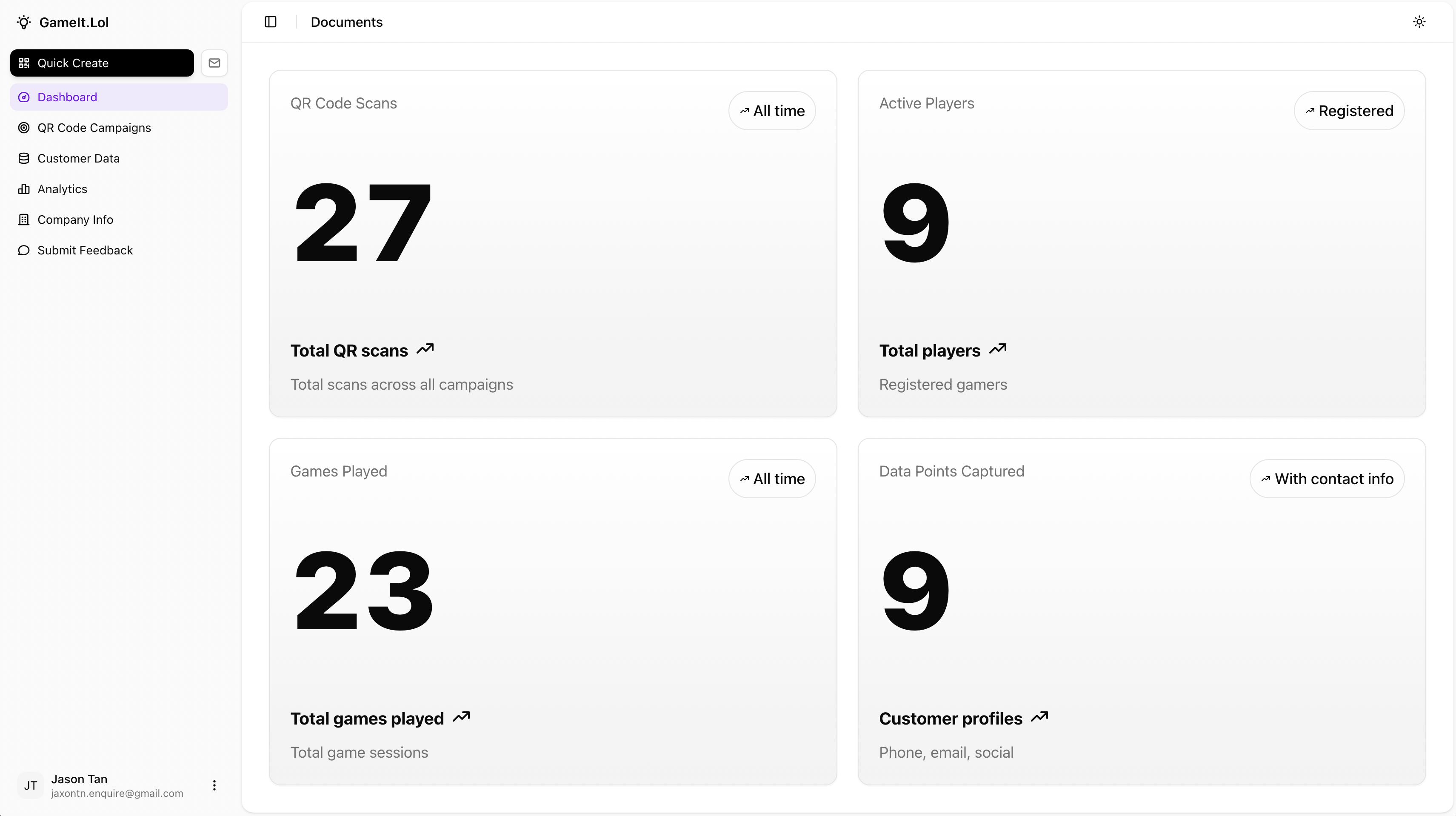 GameIt dashboard preview